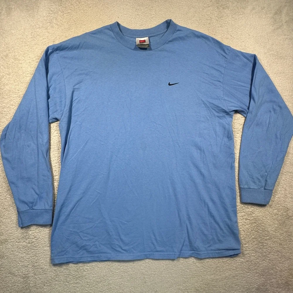 Nike Long Sleeve T-Shirt Mens XL Blue Mini Swoosh‎ Vintage Y2K Streetwear Cotton